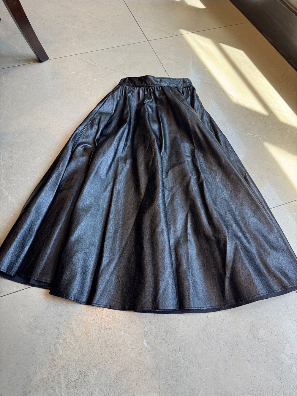 MSGM Black Faux Leather A-Line Midi Skirt